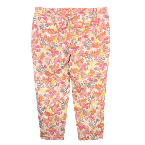 Talbots 12 Perfect Crop Pants Fruit & Flowers Pink Orange Button Cuffs Tropical - Picture 5 of 16
